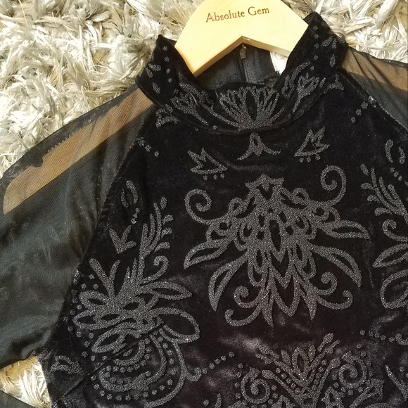 NWT Conrad C Collection Black Velvet Sheer Embellished Indie Sleeze Top shirt M - Picture 7 of 8